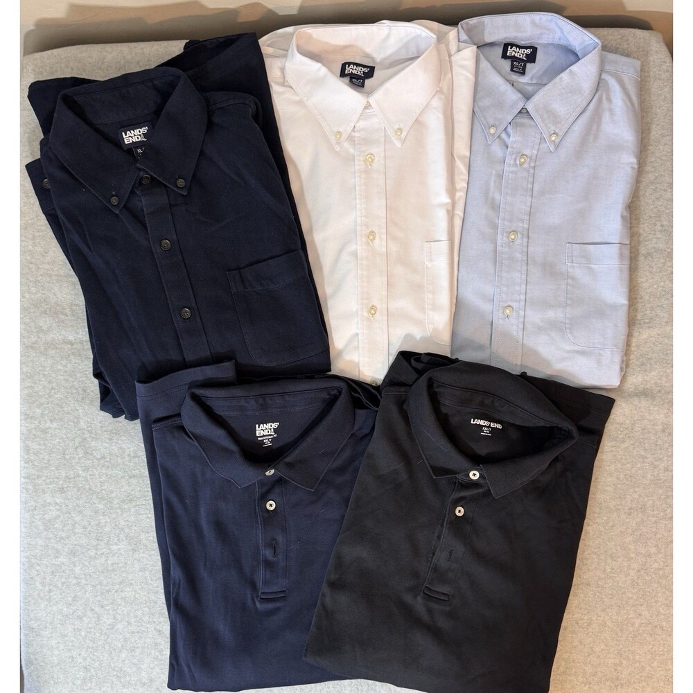Lands End 2 Polo/3 Button Down Shirts Mens XL-Tall Lot of 5 Long Sleeve Cotton